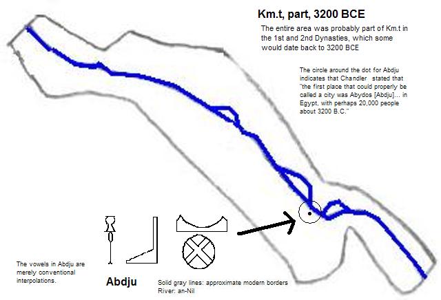 map showing part of Km.t (Kemet or Egypt, 3200 BCE