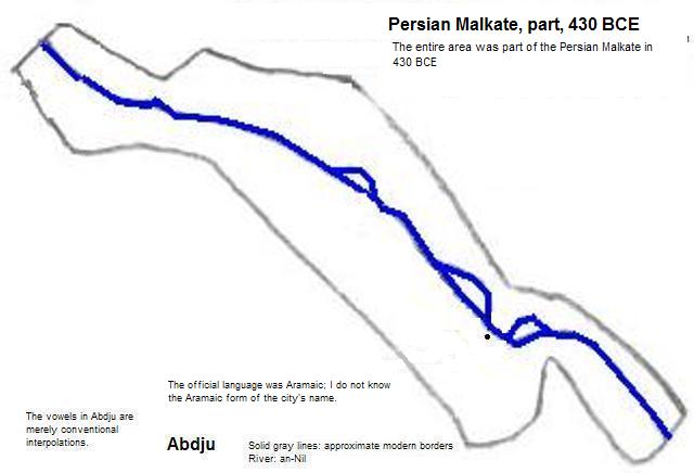 map showing part of the Persian Malkate, 430 BCE