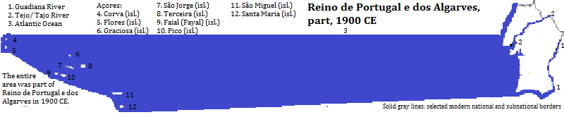 map showing southern Portugal and the Açores, 1900 CE