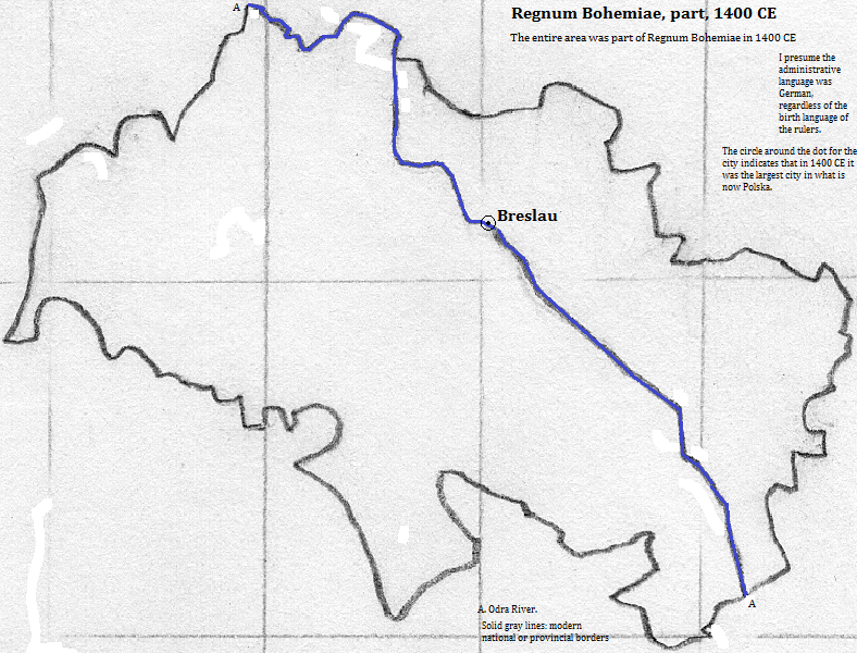 map showing part of Regnum Bohemiae (Bohemian Kingdom), 1400 CE