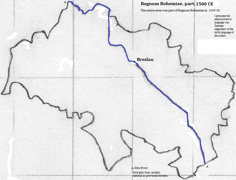 map showing part of Regnum Bohemiae (Bohemian Kingdom), 1500 CE