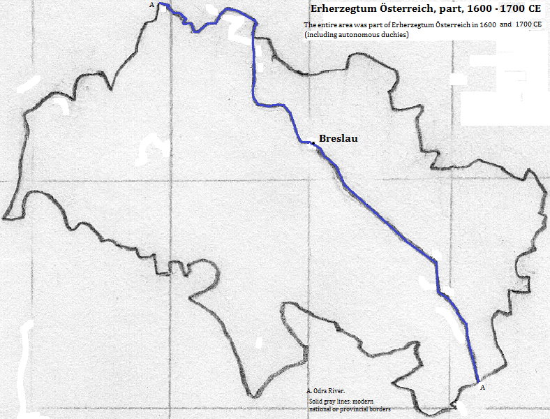 map showing part of Erherzegtum Österreich (the Hapsburg Empire), 1600 to 1700 CE