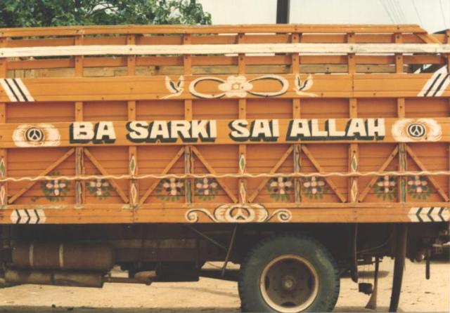 truck that says ba sarki sai allah with peace signs