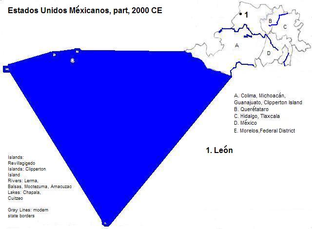 map showing part of Estados Unidos Méxicanos (United States of Mexico), 2000 CE